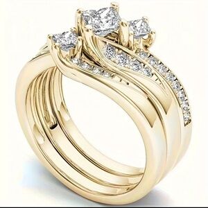 A Set Of 3 Classic, Stylish And Luxurious Square Stacked Rings